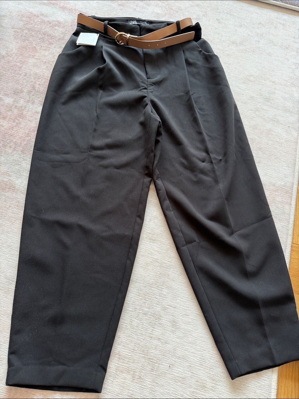 Zara Black Cropped Wide Leg Pants Size Small